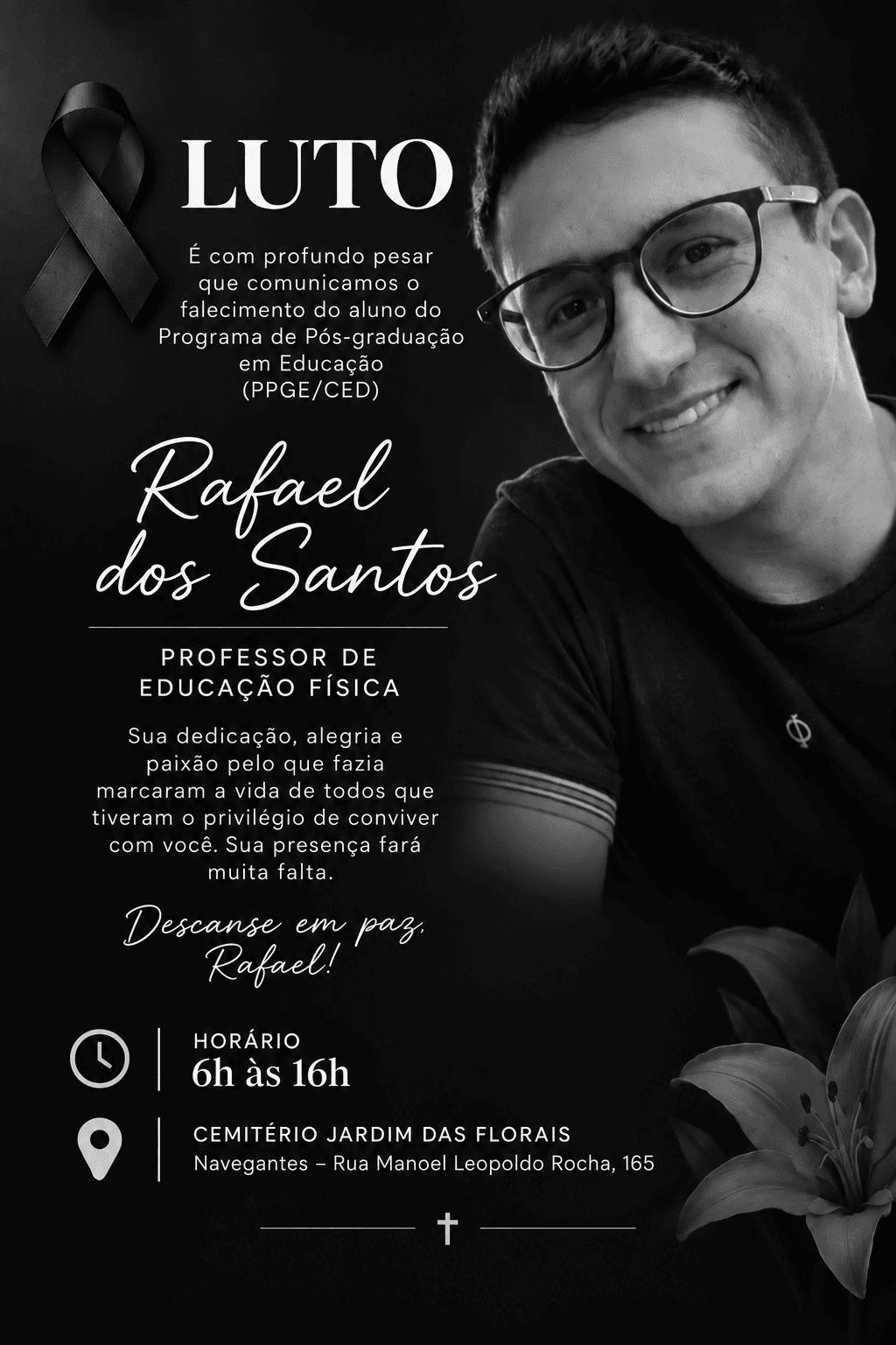 Professor e Doutorando da UFSC, Rafael dos Santos, Falece em Navegantes